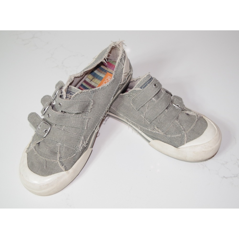 Rocket Dog Women's Size 8.5 Gray Canvas Triple Buckle Frayed Sneakers